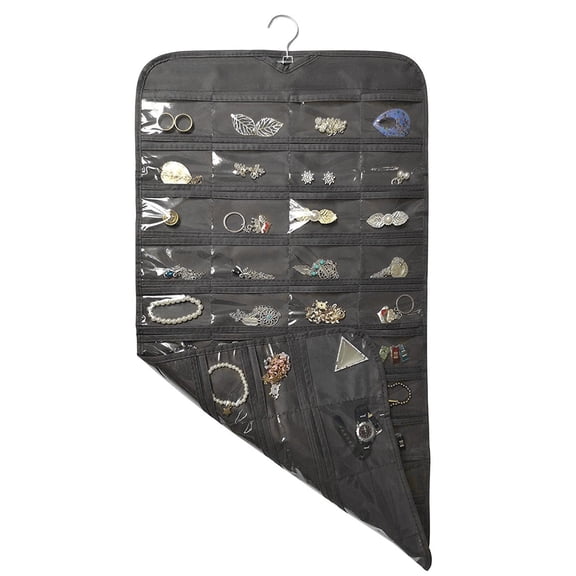 Hanging Jewelry Organizer with 80 Pockets, Double Sided Closet Storage Bag, Transparent Accessories Organizer for Earrings Necklace Bracelet Ring Accessory Display
