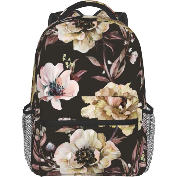 Vintage Peony Flowers School Book bag Hiking Travel Camping Backpack Lightweight Daypack