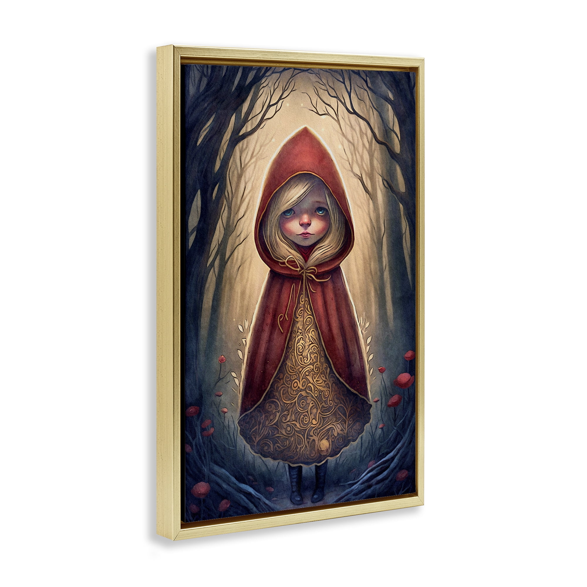 Stupell Industries Mystic Red Riding Hood Landscape Painting Gold Floater Framed Art Print Wall Art, 17 x 25