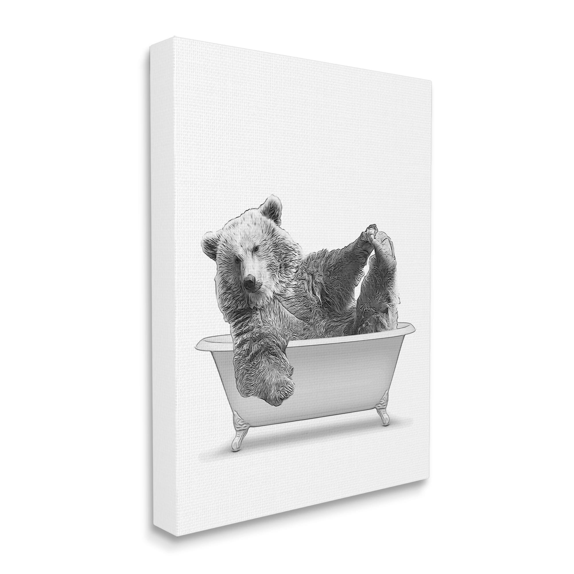 Stupell Industries Bear Playing In Bath Wildlife Animals & Insects Painting Gallery Wrapped Canvas Print Wall Art