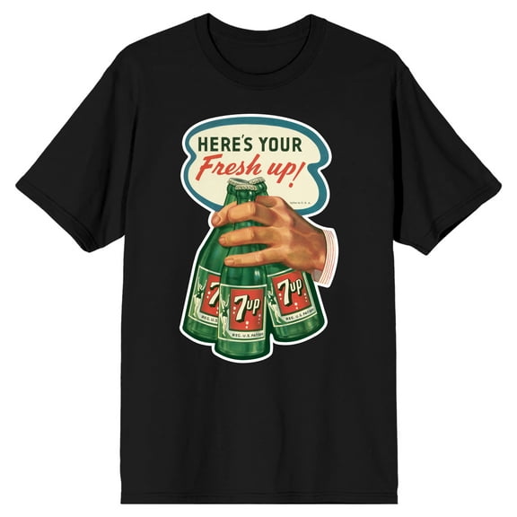 7UP Here's your Fresh Up! Hand with 3 Bottle og Green Softdrinks Black Short Sleeve Adult T-Shirt-Small