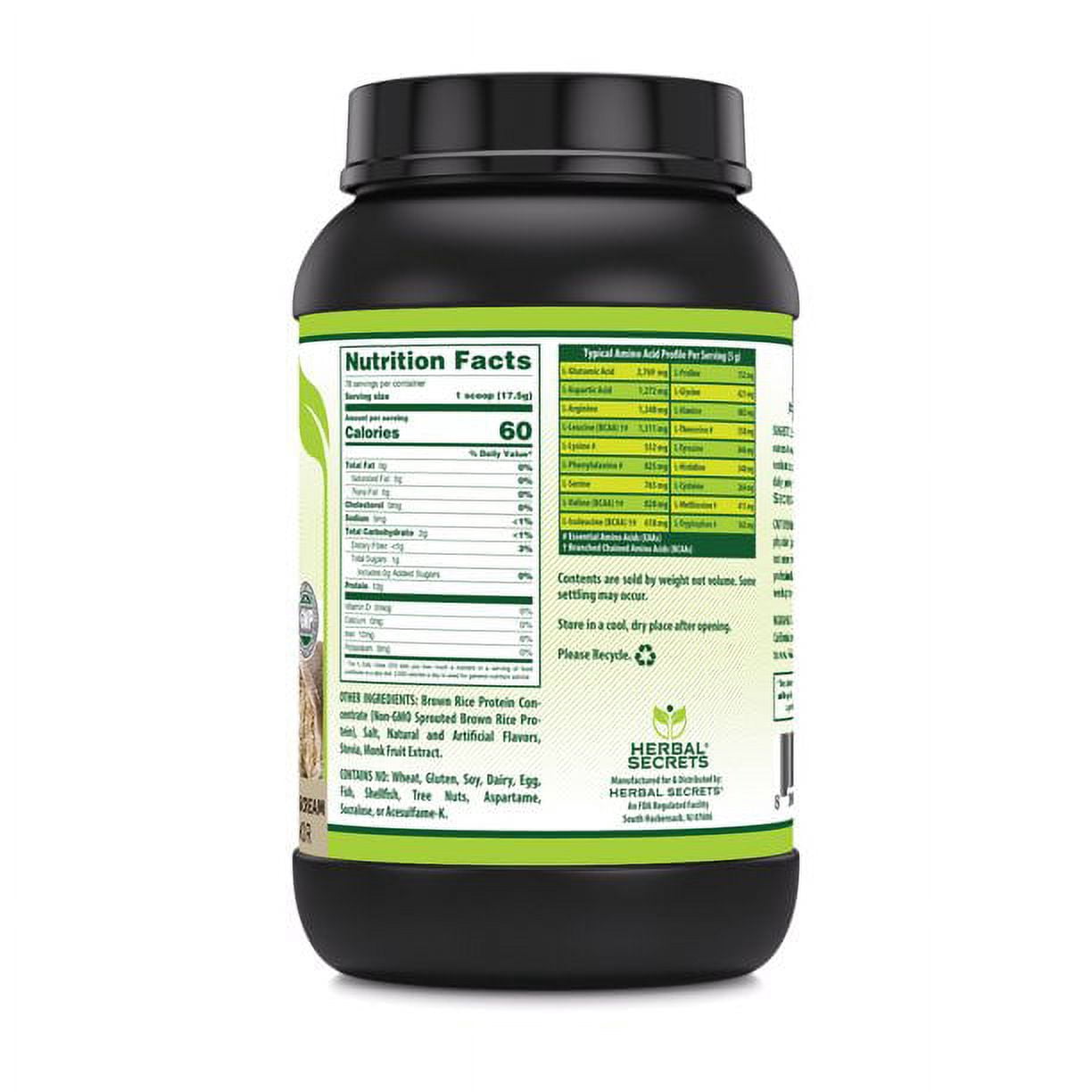 Herbal Secrets Organic Brown Rice Protein Powder - 3 lbs (Non-GMO) Cookies & Cream - Supports Muscle Recovery, Promotes Healthy Weight Management*