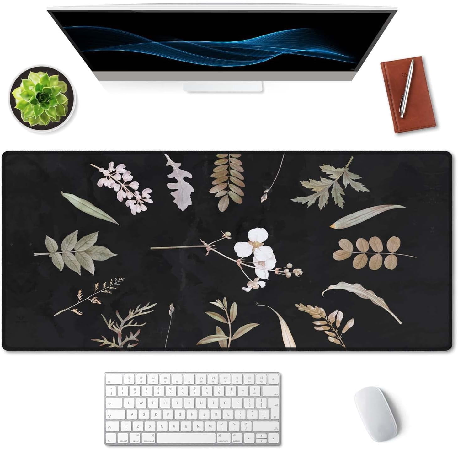 Large Mouse Pad, Full Desk XXL Extended Gaming Mouse Pad 35.5" X 15.7", Waterproof Desk Mat with Stitched Edge, Non-Slip Laptop Computer Keyboard Mousepad for Office & Home, Floral
