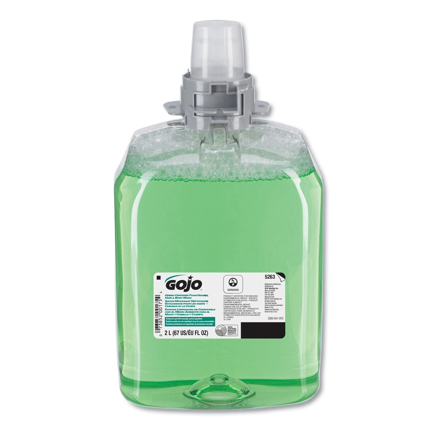 GOJO Green Certified Foam Hair and Body Wash, Cucumber Melon, 2000 mL Refill, 2/Carton -GOJ526302