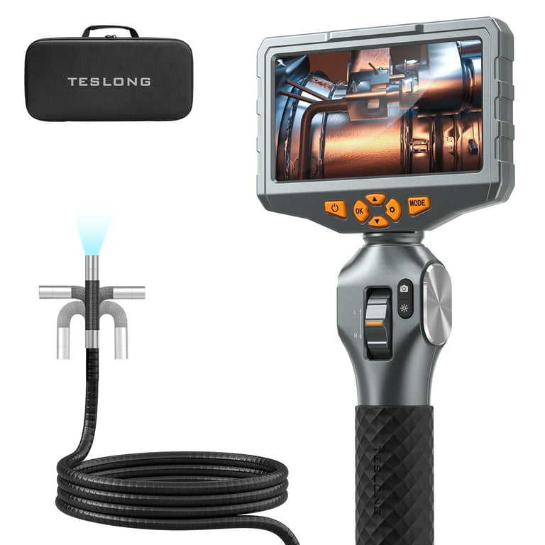 Inspection Camera, Triple Lens Teslong Borescope with 6 IPS Split Screen,  WiFi Endoscope Camera with Light IP67 Waterproof Flexible Cable Scope