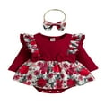 thumbnail image 1 of 2 Pieces Baby Suit Set  Floral Print  Neck Long Sleeve Ruffle Romper with Skirt Hem+ Headband  0-18 Months, 1 of 9
