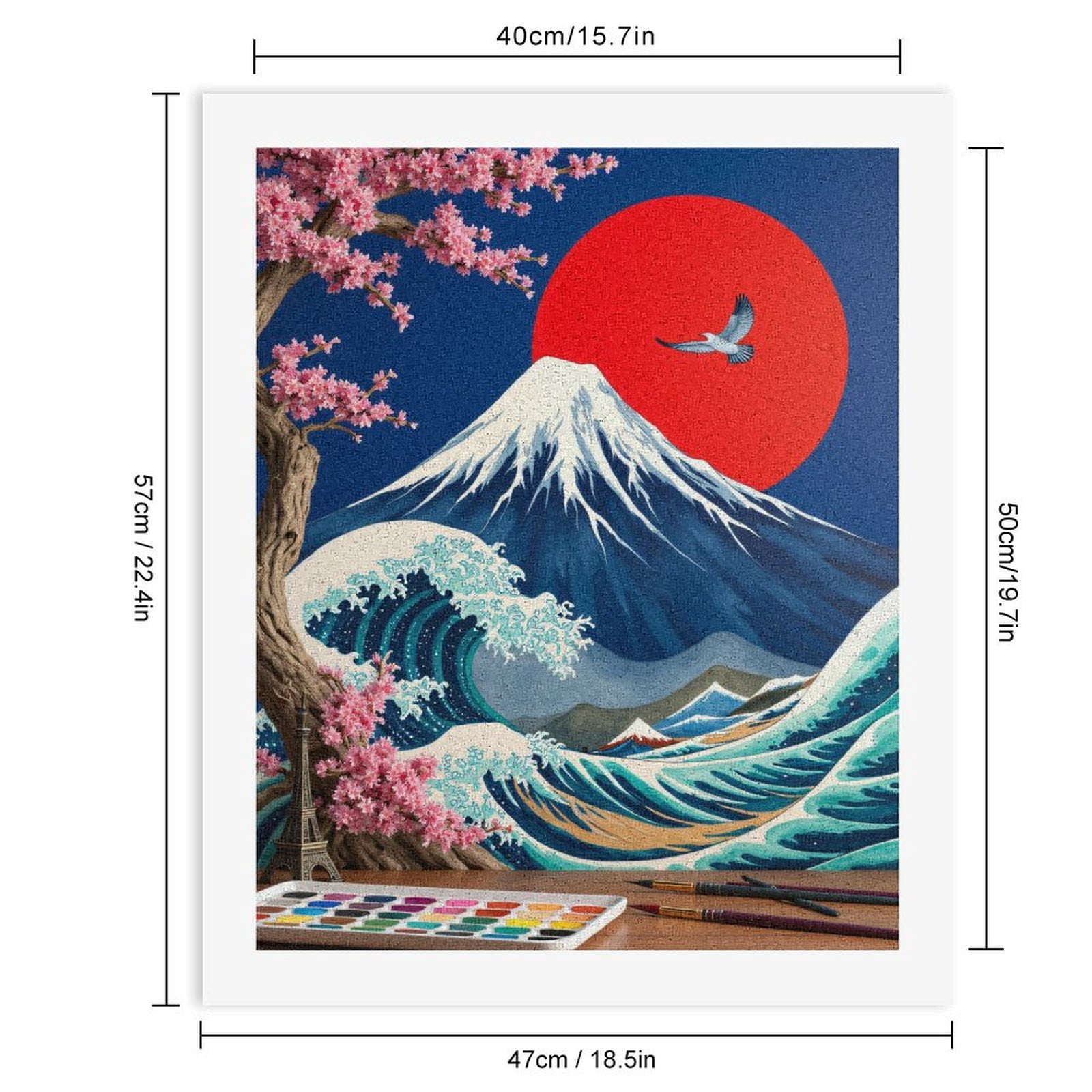 Paint By Numbers Kit for Adults Beginner - Cherry Blossom Mountain Wave Art DIY Canvas Painting Kits for Adults, Frameless Paint By Number for Adults for Home Wall Decor 16x20 Inch
