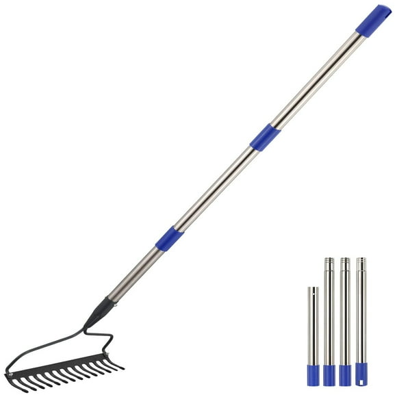 Heavy Duty Adjustable Garden Rake with 14 Tines