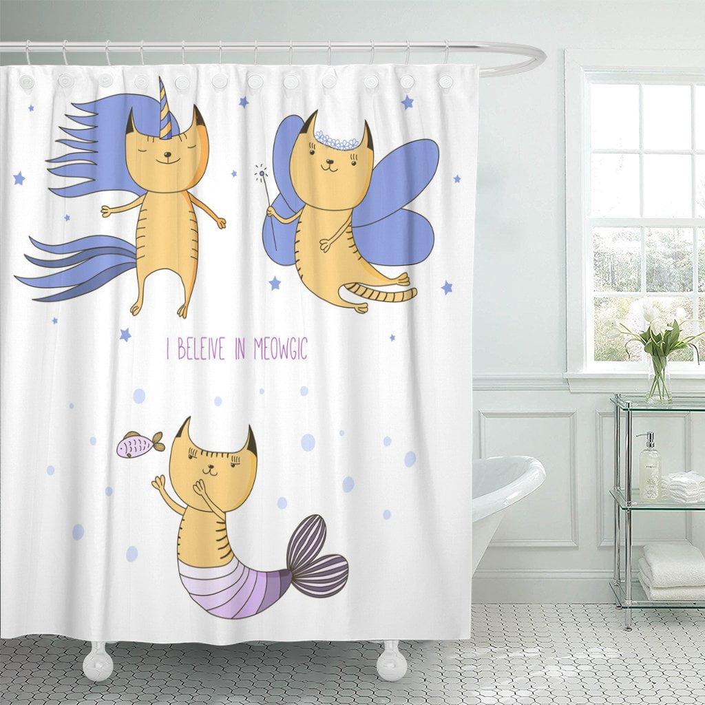 PKNMT Cute Cat Unicorn Flower Fairy Mermaid Among The Polyester Shower