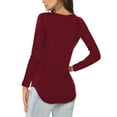 thumbnail image 4 of JYLFC Women T-Shirts Long Sleeve Tee V Neck Loose Tops Solid Tunic, Burgundy XL, 4 of 9