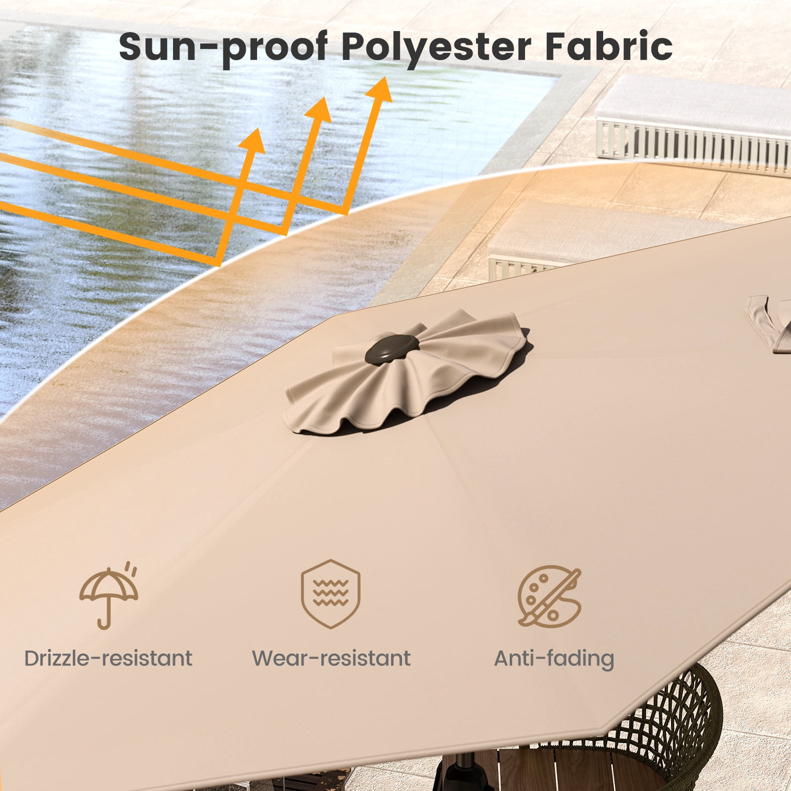 Gymax 7.5 ft Patio Umbrella Outdoor Heavy Duty Market Umbrella w/ Push Button Tilt Tan
