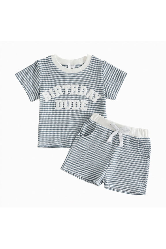 Toddler Baby Boy Summer Clothes Set Letter Birthday Dude Cartoon Car Print Outfits 6 9 12 18 24 Months 2T 3T 4T Crew Neck Short Sleeve Tops and Shorts