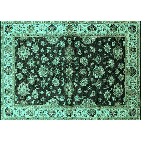 Ahgly Company Machine Washable Indoor Rectangle Oriental Turquoise Blue Industrial Area Rugs, 4' x 6'