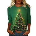 thumbnail image 2 of Xdegoge Sparkle Christmas Tops for Women 3/4 Sleeve Xmas Tree Print Crew Neck T Shirt Dressy Casual Holiday Blouses Tunic Funny Family Party Tee Shirts, 2 of 5