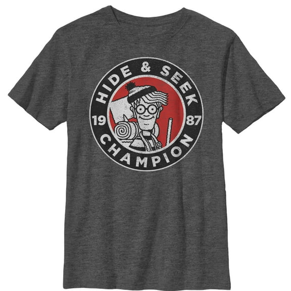 Boy's Where's Waldo Hide and Seek Champion  Graphic Tee Charcoal Heather X Large