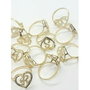 10K Solid Yellow Gold Round Heart Initial Leter Alphabet Ring