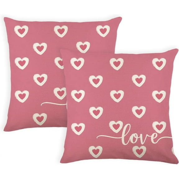 Valentine''s Day Pillow Covers 16x16 Inch Set of 2 Small Pink Hearts Love Pillow Decor Throw Pillow Covers Valentine Cushion Case Decoration for Sofa Couch Pink