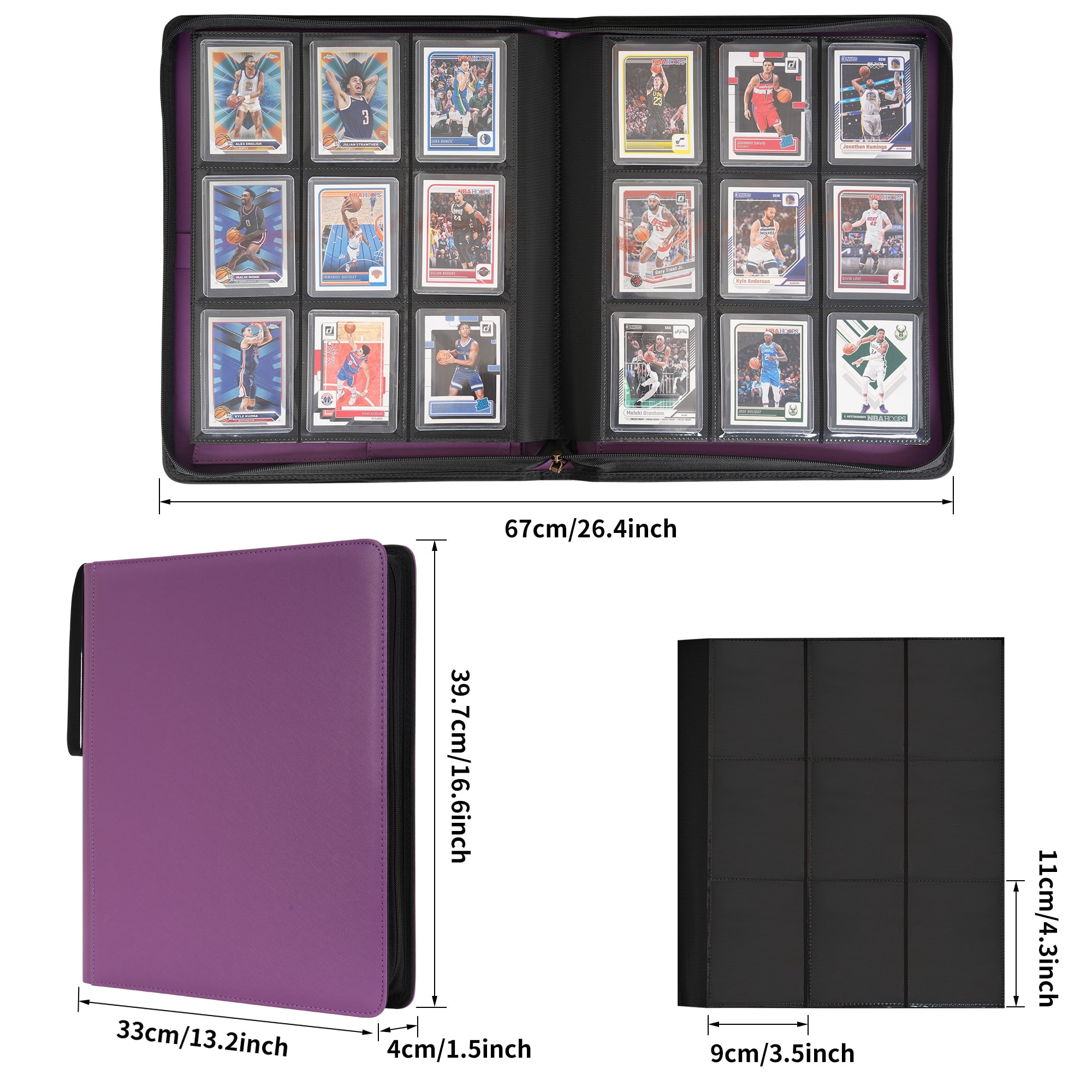 Wonderpool 9-Pocket Toploader Trading Card Binder- Hold 324 Toploaders with Extra Large Interior Pockets Waterproof pu Leather Notebook, Side-Loading for MTG TCG Yugioh Sports Games Cards (Purple)