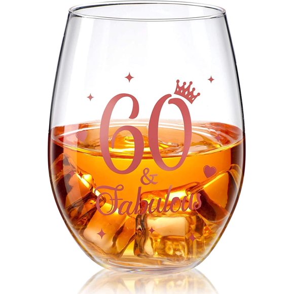 60th Birthday Gifts, Men and Women Cheers 60th Birthday Wine Glasses, 60th Birthday Party Wedding Anniversary Decor Gift, 17oz Stemless (60 and Fabulous)