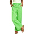 thumbnail image 2 of Wovilon Women's Wide Leg Pants, Casual Summer Gingham Plaid Trousers with Pockets, High Waisted Loose Fit Long Bottoms, Lightweight Vacation Travel Everyday Wear, 2 of 7