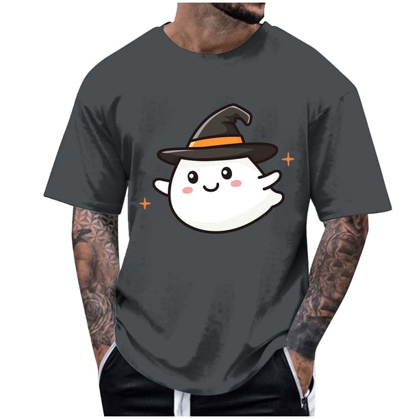 Blusas y camisas de manga corta y cuello redondo para hombre. Blusas/camisetas de manga corta con cuello redondo y estampado de Halloween para hombre. Blusa para hombre.