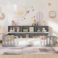 thumbnail image 4 of Costway Full Size Montessori Floor Bed with Bookcase Storage Shelves & Safety Fence Rails Gray, 4 of 10