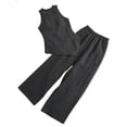 thumbnail image 3 of HAIJIE womens linen set two Piece Easter Sets for Women Summer Spring Lou-nge Sets Travel Vacation Outfits Cap Sleeve Side Slit Wide Leg Pants (Black,M), 3 of 3
