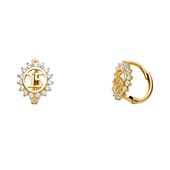 14k Yellow Gold 15 Year Old Gift Burst Huggie Hoop Clear Cubic Zirconia Star Earrings Jewelry Female