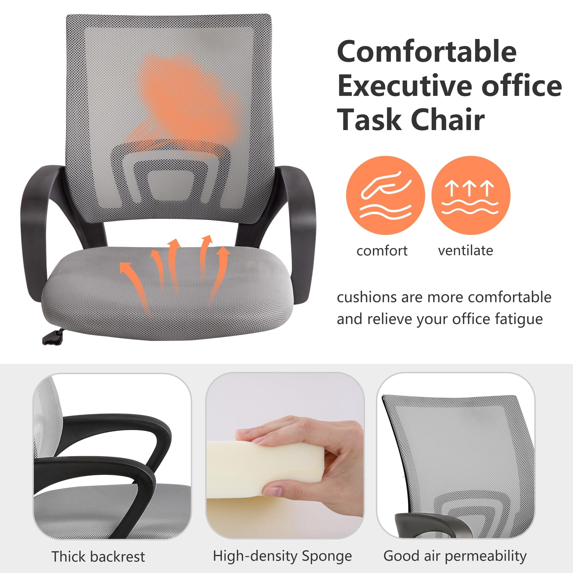 PayLessHere Grey Ergonomic Office Chair - Adjustable Mesh w/Lumbar Support