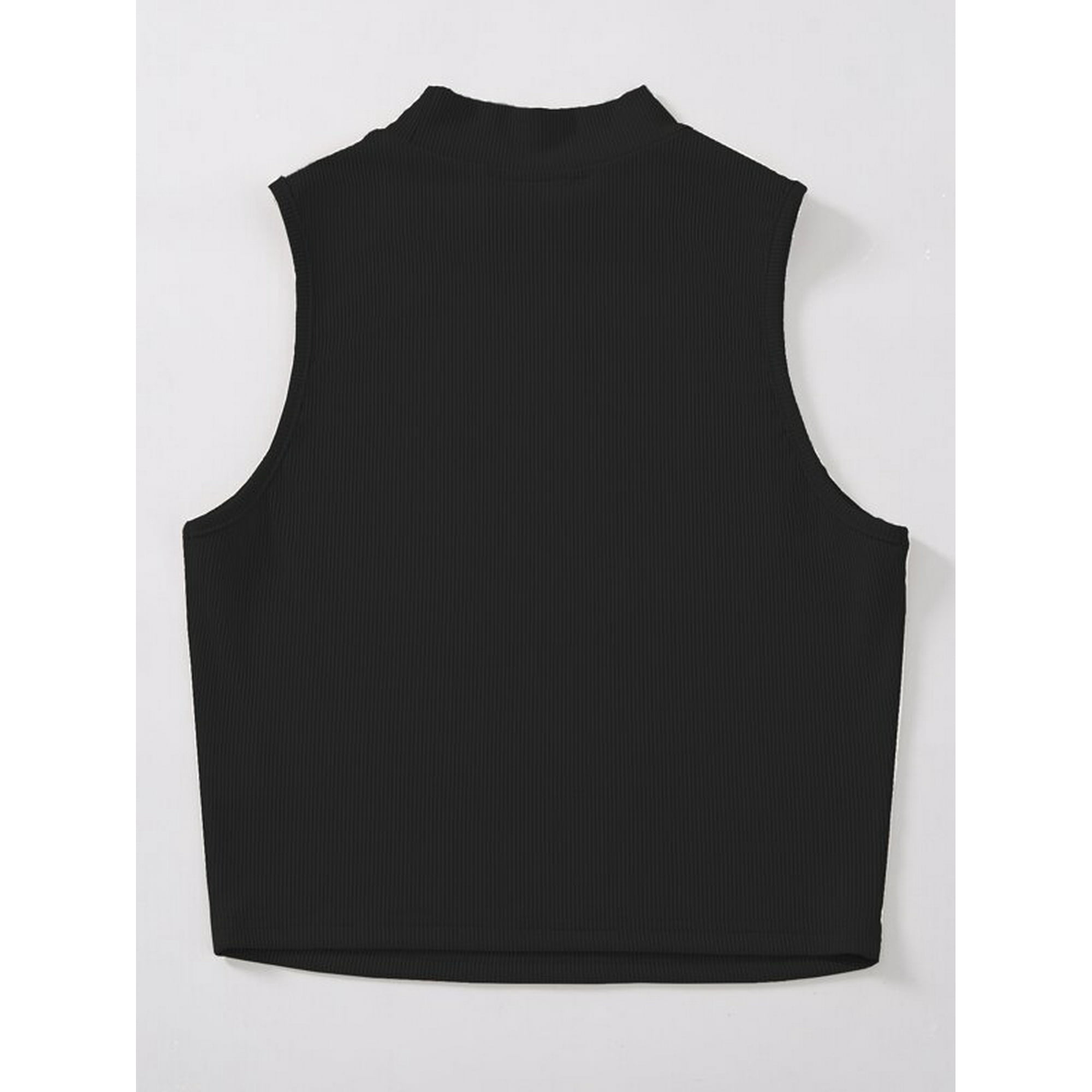 Black ribbed sleeveless high neck top new arrivals