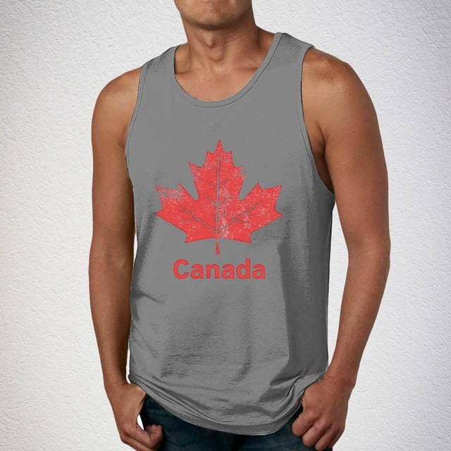 Canada Day Mens Workout Tank Tops,Summer Breathable Sleeveless Tank Loose Fit Crew Neck Maple Leaf Print Graphic Tees for Gym Training Running
