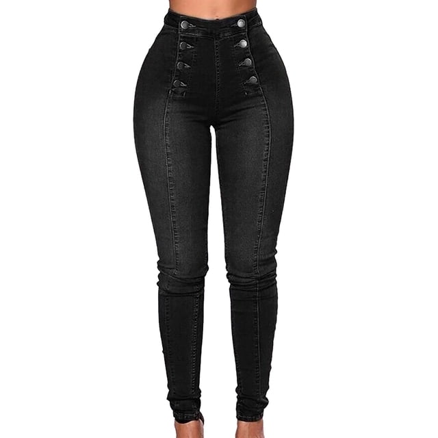 WILLBEST Pantalones Mujer Pantalones Vaqueros Ajustados de Cintura Alta para Mujer, Con Doble Botón, Elásticos, Cómodos y a La Moda. Chica
