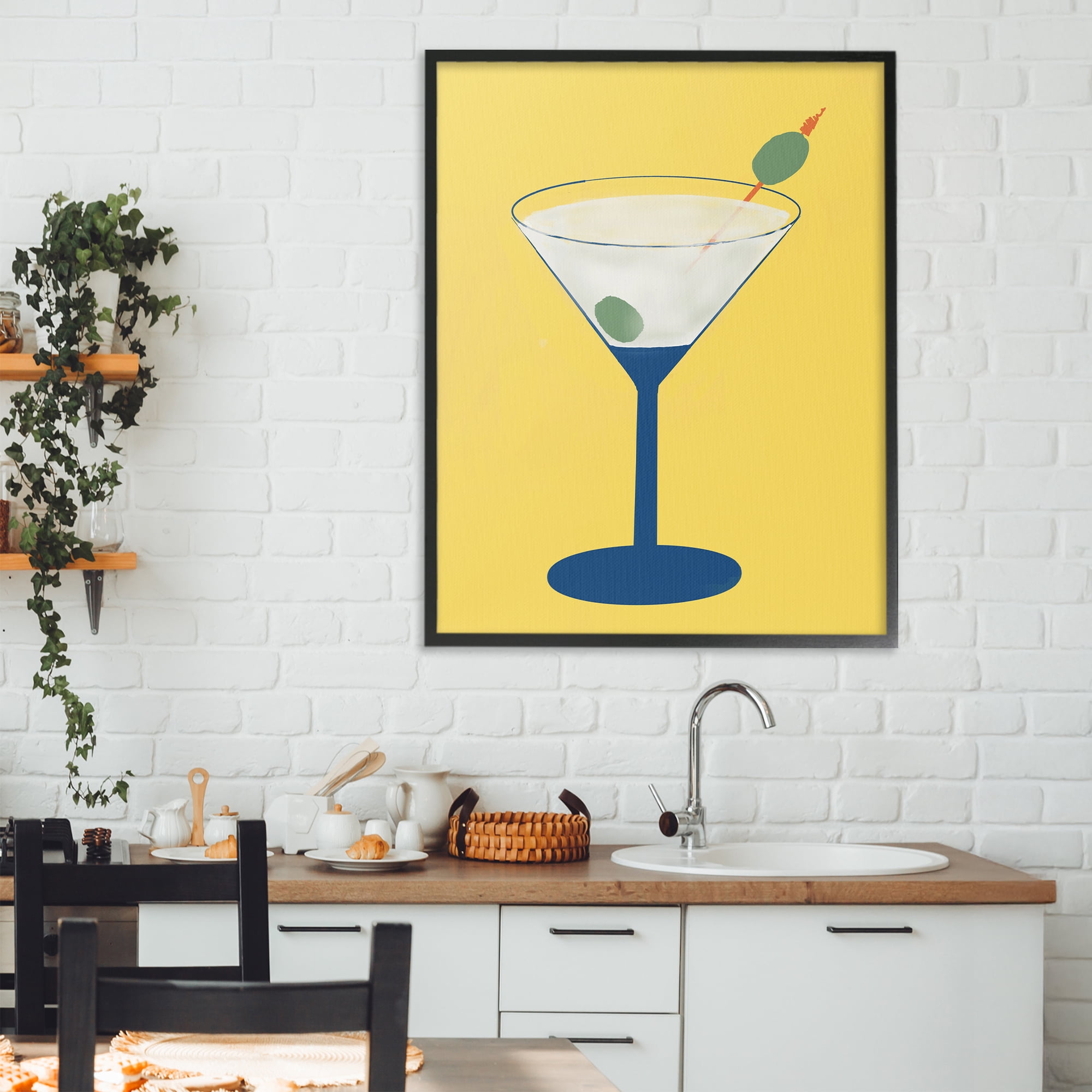 Stupell Industries Martini Glass over Yellow Black Framed Giclee Art, design by Robin Maria
