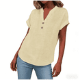 thumbnail image 5 of Cmfcve Linen Shirt for Women Summer Button Down Short Sleeve V Neck Tops Solid Color Comfy Blouses Casual Dressy Tunic Top, 5 of 9