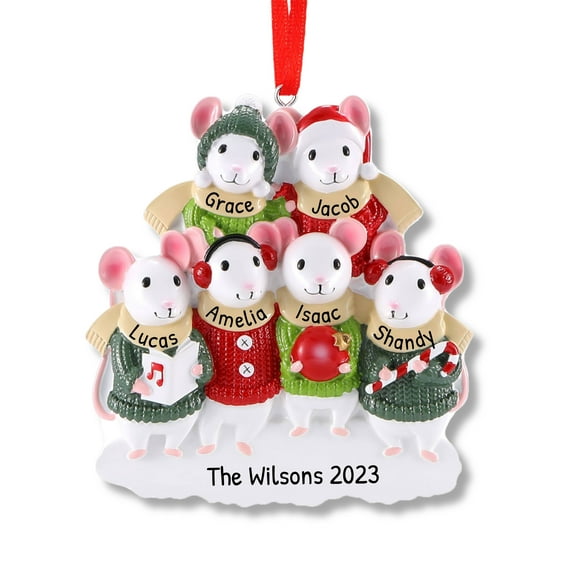 Ornaments by Elves Personalized Caroling Mouse Family of 6 Christmas Ornament 2024 for Xmas Tree