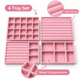 thumbnail image 6 of 4-Pack Jewelry Tray Drawer Organizer, Stackable Velvet Jewelry Storage Trays for Rings, Earrings, Necklaces and Bracelets, Pink, 8.27 x 4.92 in, 6 of 7