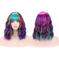 thumbnail image 4 of RightOn Rainbow Wig for Women Short Curly Wavy Wig Rainbow Wig with Bangs Colored Wigs for Women Multi-Color Wigs Colorful Wigs with Wig Cap, 4 of 6