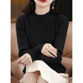 thumbnail image 5 of ManxiVoo Women Knit Pullover Semi High Neck Classic Stripe Thick Warm Soft Sweater for Everyday Comfort M Size Black, 5 of 8