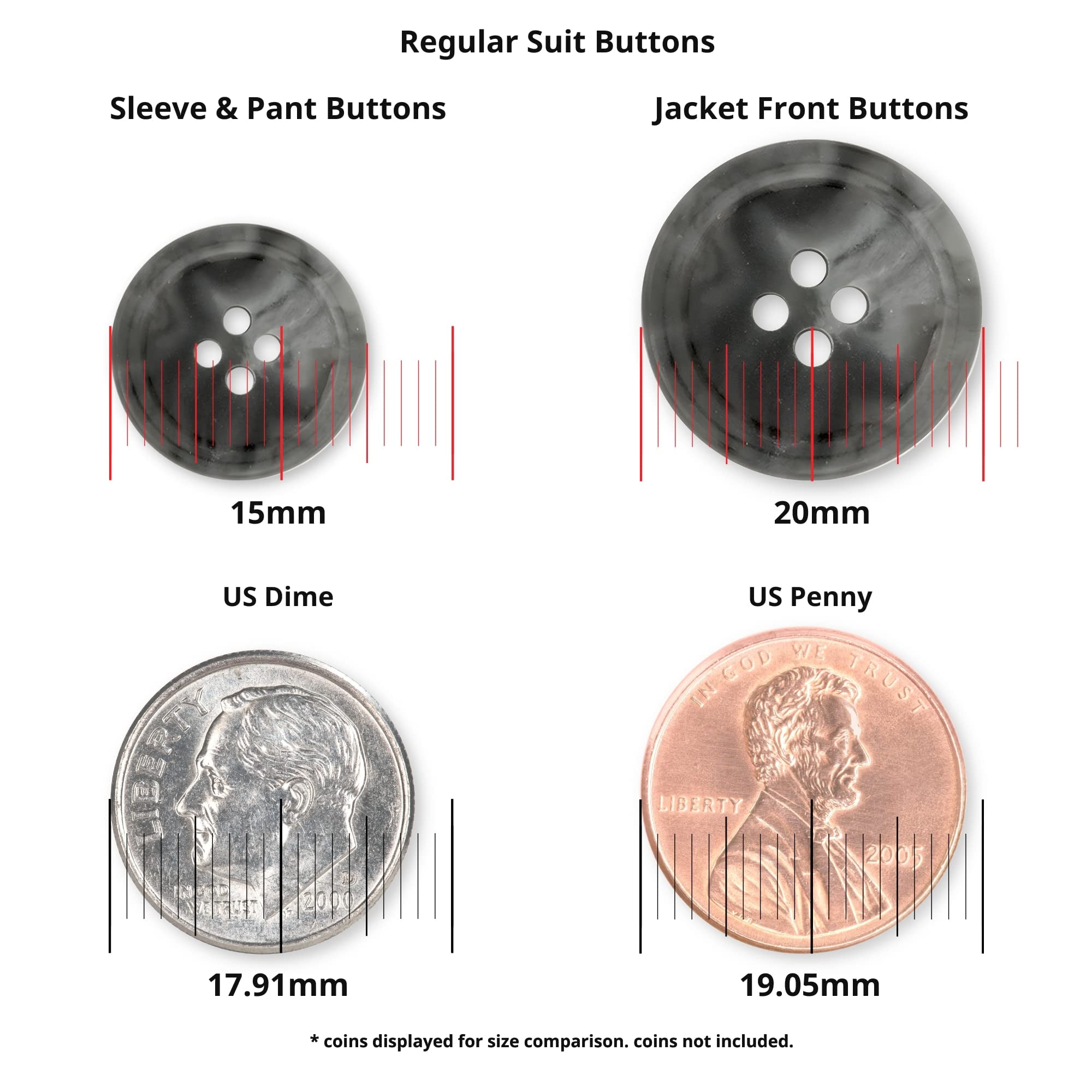 ButtonMode Standard Shirt Buttons 24pc Set Includes 8 Shirt Front Buttons x  11mm (7/16 Inch)