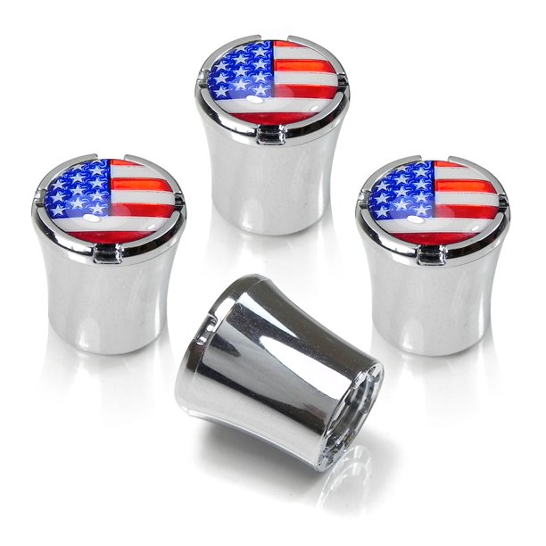 American Flag Chrome 4 Tire Stem Valve Caps