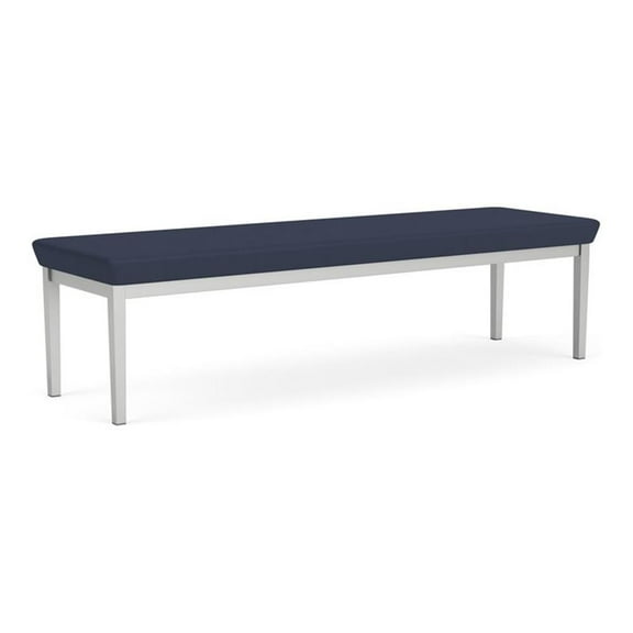 Lesro Lenox Steel Polyurethane 3-Seat Waiting Room Guest Bench in Silver/Castillo Batik Blue