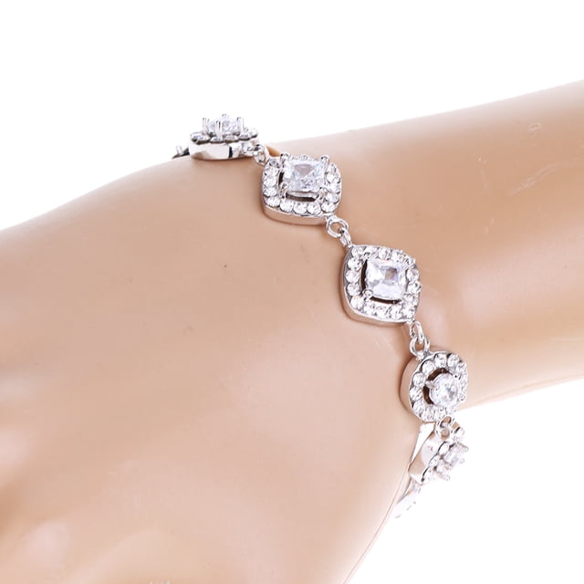 Mujer Cristal austriaco AAA Circón Brazalete Brazalete Cadenas de eslabones Joyas Hugo Pulsera