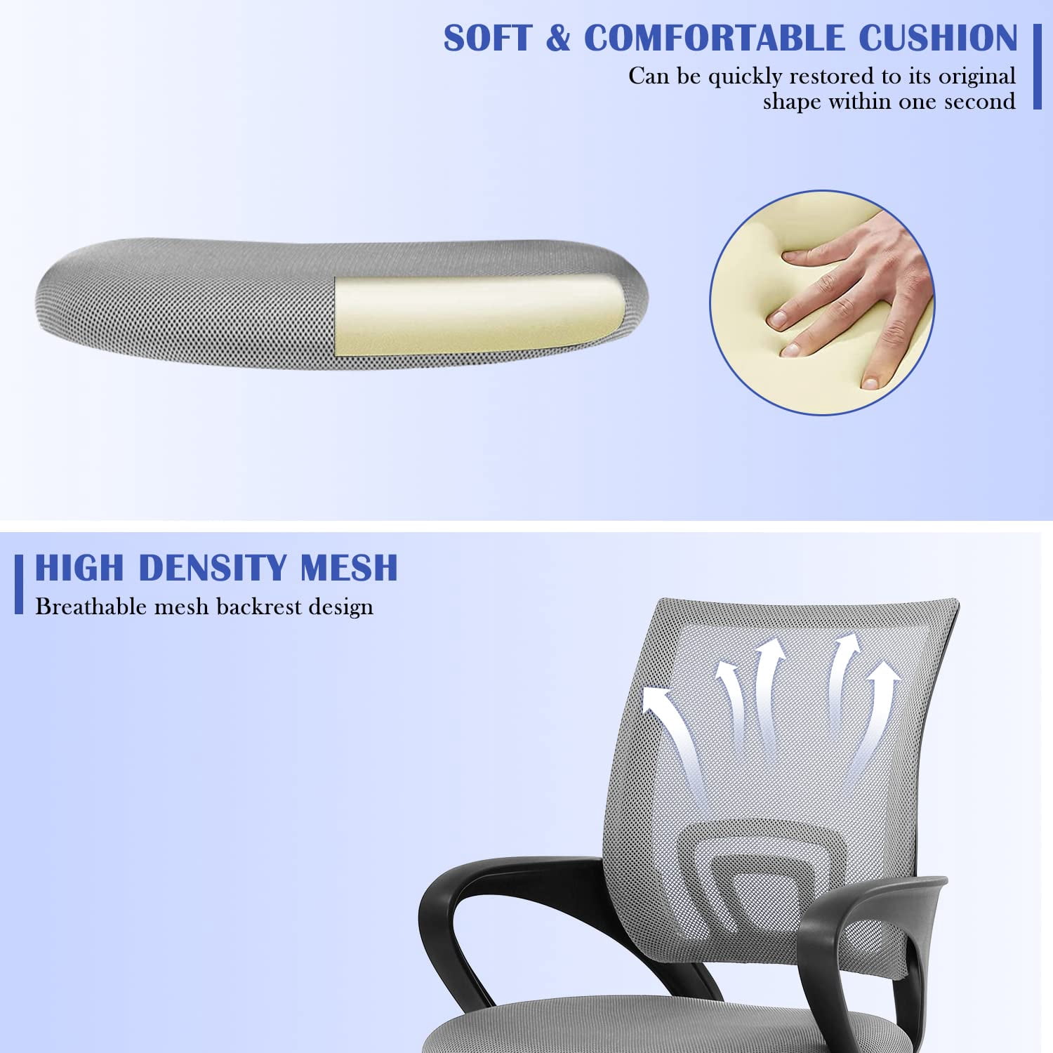 CL.HPAHKL Ergonomic Task Office Chair, Mesh Computer Chair with Lumbar Support Adjustable Mid Back Swivel Rolling Chair with Armrests, Ideal for Home Office & Study, Grey