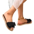 thumbnail image 5 of Bow Accent Espadrille Slide Sandals, Women's Bowknot Raffia Decor Flat Sandals, Round Toe Slip-On Summer Shoes, Fashion Comfortable Ladies Beach Shoes, Lightweight Women Sandals Vacation, Black 7.5, 5 of 5