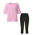 thumbnail image 4 of Kaemgyyd Linen Sets for Women 2 Piece Outfits Cotton Linen Scoop Neck 3/4 Sleeve Shirts and Capris Pant Sets Vacation Clothes, 4 of 5