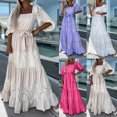 thumbnail image 2 of Women's Dresses Fashion Women Summer Casual Hollow Out Bandage Short Sleeve Long Dress Boho Dresses for Women Short Sleeve Beige M, 2 of 8