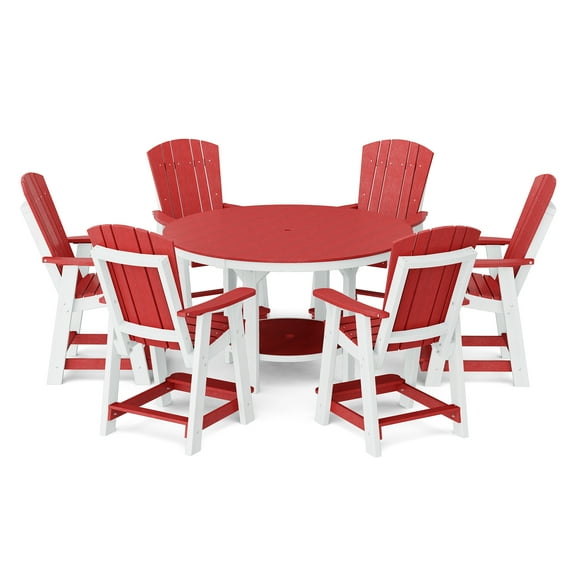 Wildridge Heritage 7-Piece 60" Pub Counter Set, Cardinal Red and White - Outdoor Weather Resistant Recycled Plastic Furniture for Patio