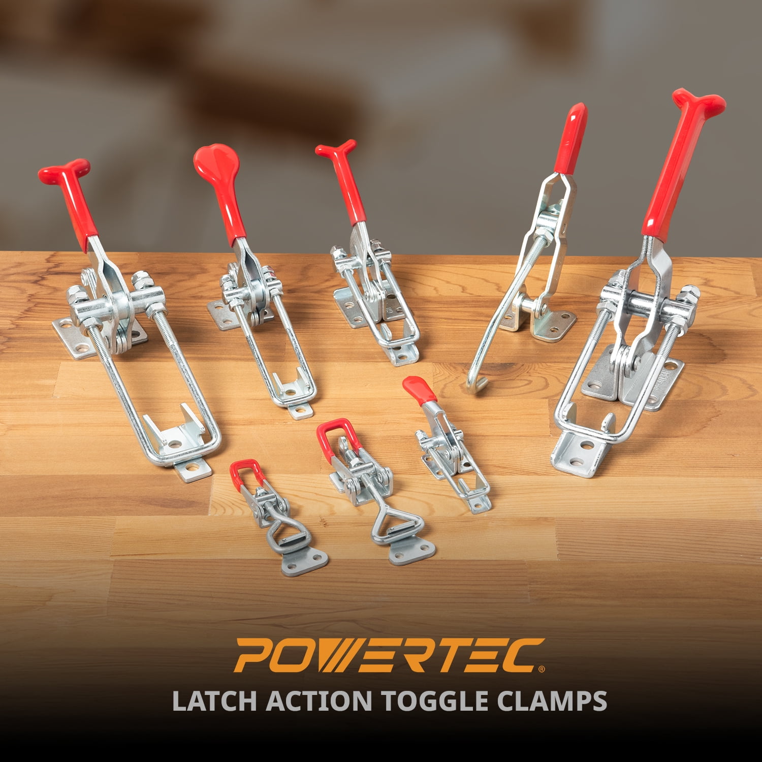 POWERTEC 4PK Toggle Clamp, 700 lbs Capacity, 431 Self-Lock U-Bolt Adjustable Latch w/Antislip Hand Grip for Woodworking Jigs & Fixtures, Smoker, Tool Box, Cabinet, 20341-P2