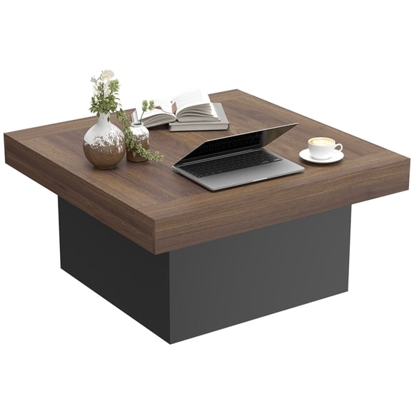 Modern Walnut Coffee Table with LED Lights - 35” RGB Center Table for Living Room, Stylish & Spacious Design