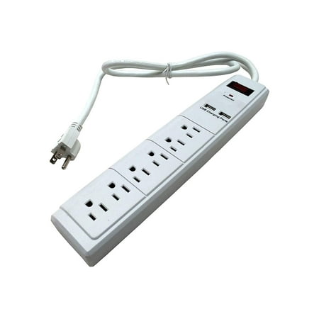 - Smart USB 6-Outlet Home/Office Power Surge Protector Strip With 2 Charging USB Ports